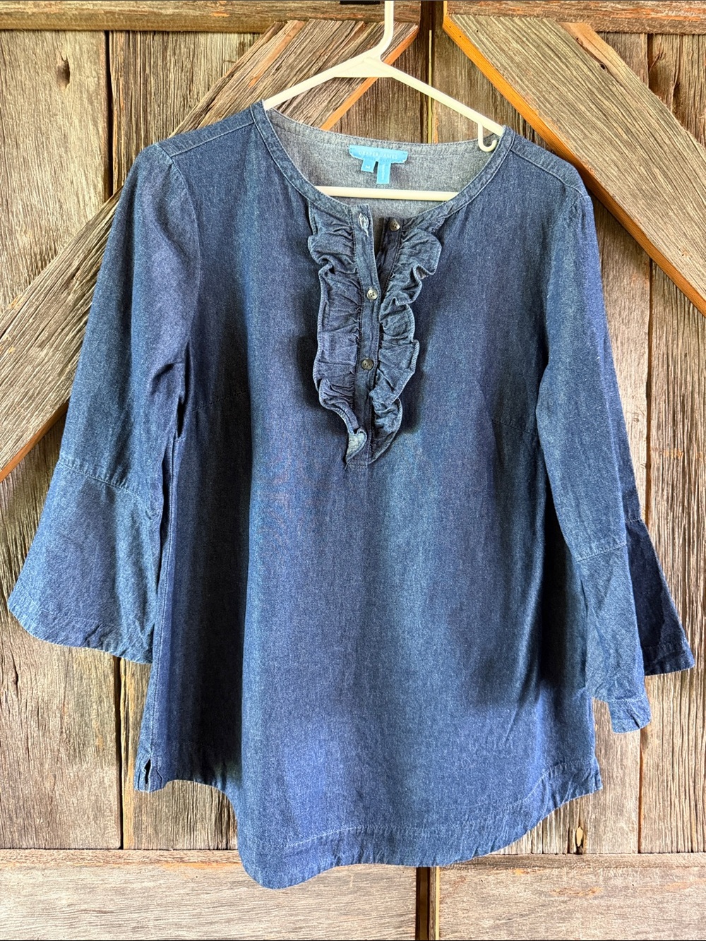 Draper James Dark Blue Ruffled Denim TOP